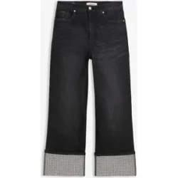 bonprix Straight-Jeans High Waist mit Turn Upschwarz 38Damen