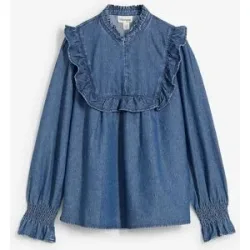 bonprix Jeansbluse mit Rüschenblau 36Damen