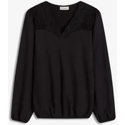 bonprix Langarmshirt mit Spitzeschwarz 48Damen