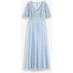 bonprix Abendkleid aus zartem Tüll mit Paillettenstickereiblau 34Damen