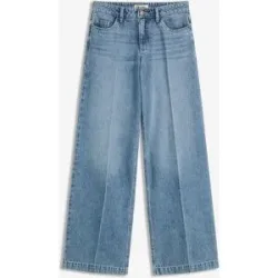 bonprix Wide-Leg-Jeans Mid Waist, Low Stretch Full Lengthblau 48Damen