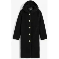 bonprix Teddymantel mit Kapuze und Taschenschwarz 48Damen