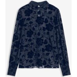 bonprix transparentes Langarmshirt mit Flockprintblau 40Damen