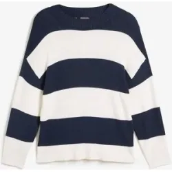 bonprix Feinstrickpullover mit Blockstreifenblau 52Damen