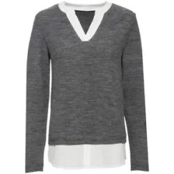 bonprix Feinstrickpullover mit Bluseneinsatzgrau 36Damen