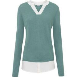 bonprix Feinstrickpullover mit Bluseneinsatzgrün 52Damen