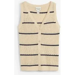 bonprix Ajour-Strickweste mit Leinenanteilbeige 48Damen