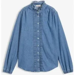 bonprix Jeansbluse aus Bio-Baumwolle, mit Volantsblau 44Damen