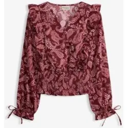 bonprix Bluse mit Volants und Smokrot 54Damen
