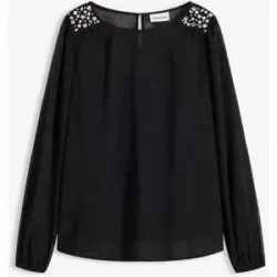 bonprix Chiffonbluse mit Strasssteinverzierungschwarz 38Damen