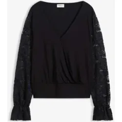 bonprix Langarmshirt mit Spitzeschwarz 36Damen