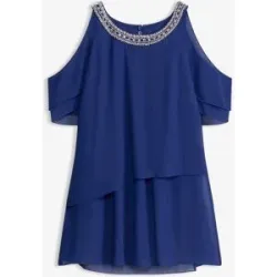 bonprix Bluse aus feinem Chiffon mit Stein-Applikationblau 34Damen