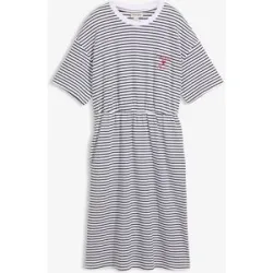 bonprix Gestreiftes Jerseykleid mit Stickereiblau 52Damen