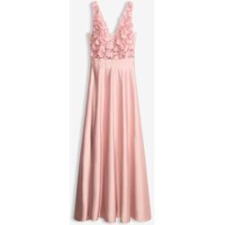 bonprix Abendkleid aus glänzendem Satin mit Blumen-Applikationrosa 52Damen