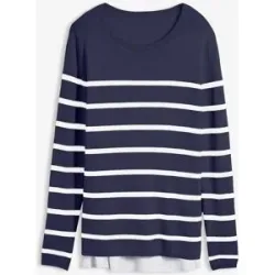 bonprix Stillpullover aus Jersey, gestreifte Optik, figurumspielende Passform