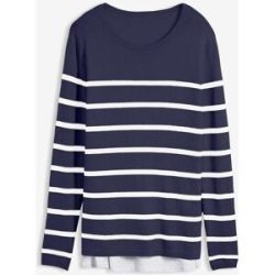 bonprix Stillpullover aus Jersey, gestreifte Optik, figurumspielende Passform