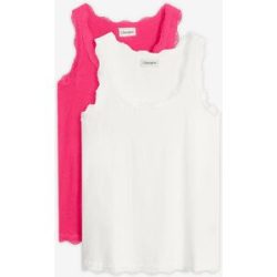 bonprix Shirttop Packung, 2 tlg. schmale Passform, mit dekorativer Spitze, aus Viskose-Mix