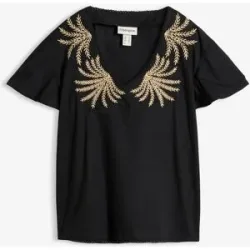 bonprix Bluse mit Stickereischwarz 52Damen