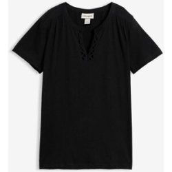 bonprix Baumwoll-Shirt mit dekorativem Ausschnittschwarz 40Damen