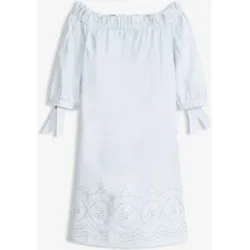 bonprix Off-Shoulder-Kleid aus reiner Baumwolle mit Lochstickereiblau 42Damen