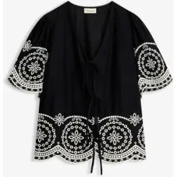 bonprix Lochstickerei-Bluse aus reiner Baumwolleschwarz 42Damen
