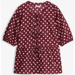 bonprix Bluse mit Schleifen aus reiner Baumwollerot 46Damen