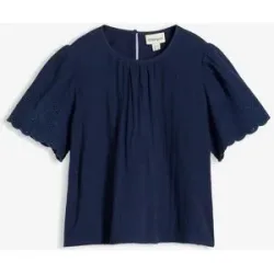 bonprix Kurzarmbluse aus luftigem Musselinblau 46Damen