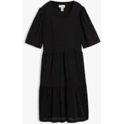 bonprix Shirtkleid mit Lochstickerei aus Borkenkreppschwarz 40Damen