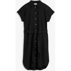 bonprix Hemdblusenkleid mit Leinenanteil und Bindegürtelschwarz 42Damen