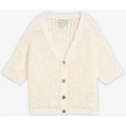 bonprix Ajour-Strickjacke mit Leinenanteilweiß 48Damen