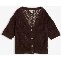 bonprix Ajour-Strickjacke mit Leinenanteilbraun 40Damen