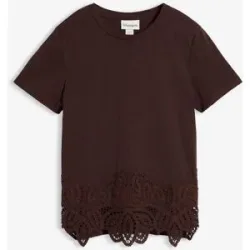 bonprix Shirt mit Seidenanteil und Häkelspitzebraun 36Damen
