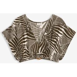 bonprix Kurze Strandbluse aus strukturiertem Crinklegrün 42Damen