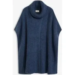 bonprix Poncho-Pullover mit Wollanteilblau 32Damen