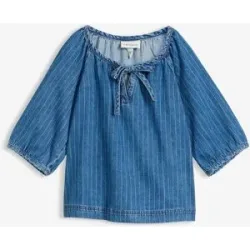 bonprix Jeans-Tunikabluse, Baumwolleblau 46Damen