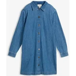 bonprix Jeanskleid Langarm mit Streifen, Baumwolleblau 36Damen