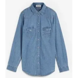 bonprix Jeanshemd bequeme Passform, po-bedeckende Länge, unifarbenes Design
