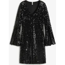 bonprix Paillettenkleid mit Trompeten-Ärmelschwarz 36Damen