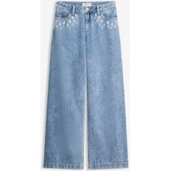bonprix Wide-Leg-Jeans Mid Waist, Baumwolleblau 50Damen