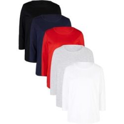 bonprix T-Shirt Packung, 5 Stk. lässig geschnittene Passform, 3/4-Ärmel, Rundhalsausschnitt