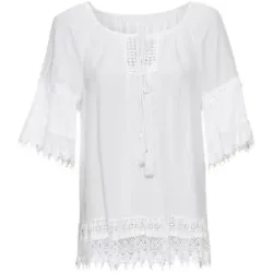 bonprix Tunika mit Spitze aus softer Viskoseweiß 48Damen