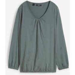 bonprix Langarmshirt mit Gummizug aus reiner Baumwollegrün 52Damen