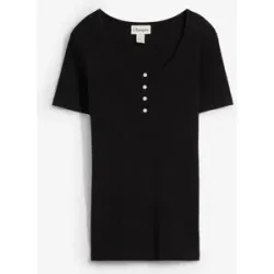 bonprix Henleyshirt aus reiner Bio-Baumwolleschwarz 44Damen