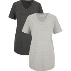 bonprix Longshirt Packung, 2er, mit V-Ausschnitt, Kurzarm-Design, im praktischen 2er-Pack