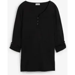 bonprix Langarmshirt gerade Passform, Krempelärmel, Henley-Ausschnitt