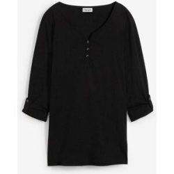 bonprix Langarmshirt gerade Passform, Krempelärmel, Henley-Ausschnitt