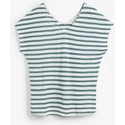 bonprix T-Shirt Oversize Passform, Kurzarm, V-Ausschnitt, aus Leinen, pflegeleicht