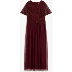 bonprix Maxikleid aus feinem Tüll mit Paillettenstickereirot 48Damen