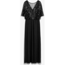 bonprix Maxikleid aus feinem Tüll mit Paillettenstickereischwarz 32Damen