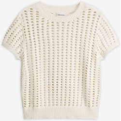 bonprix Kurzarm-Ajour-Pullover aus reiner Baumwolleweiß 52Damen